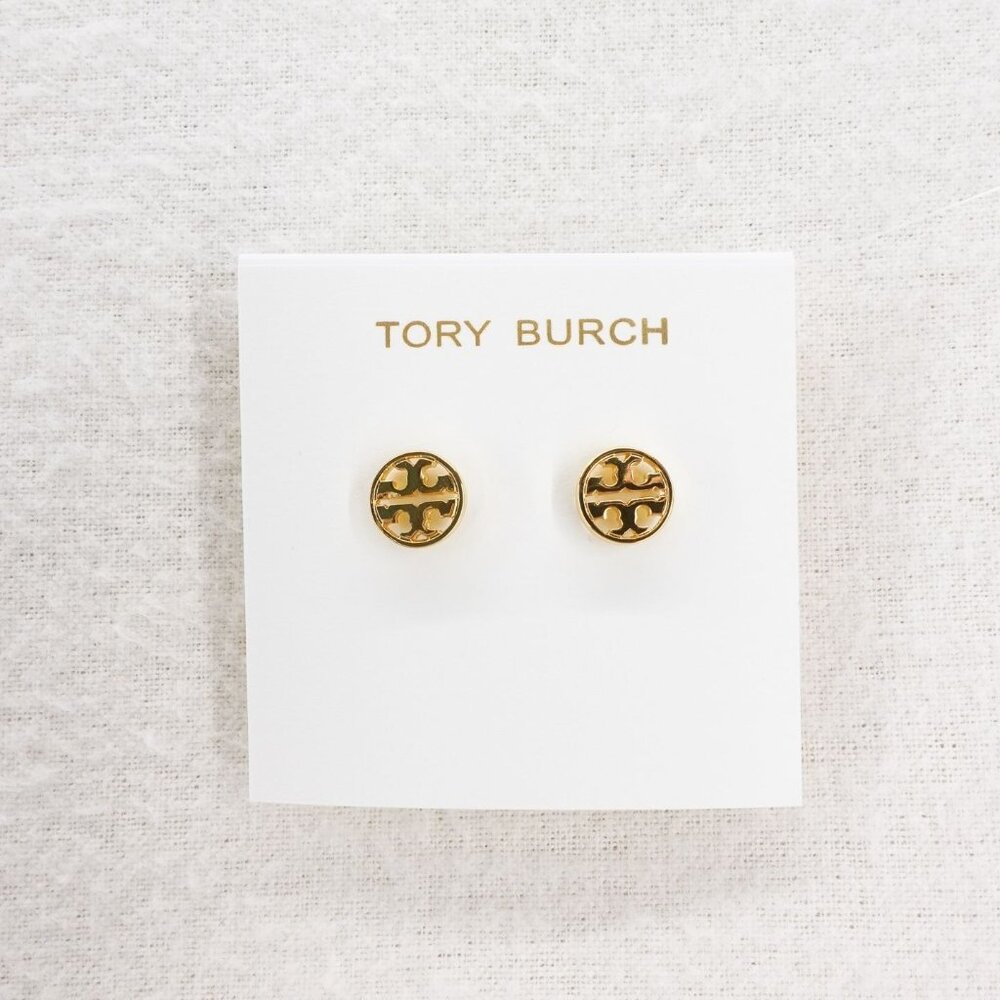 Tory Burch Logo Circle Stud Earrings Gold OS